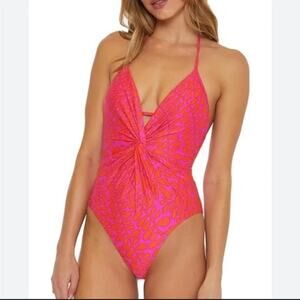 Trina Turk Trellis Plunge Vibrant Pink & Yellow One Piece Swimsuit Size 6 Luxury